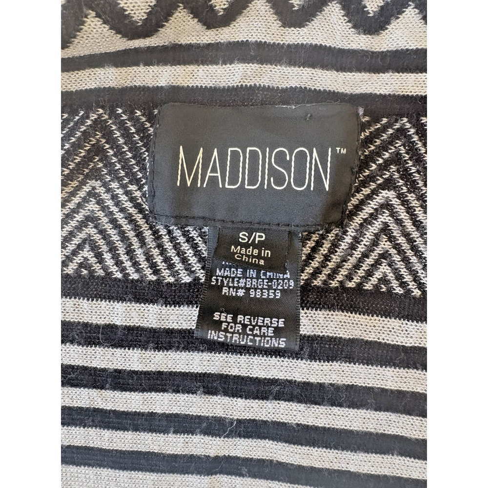 Maddison Black & Gray Sweater Aztec Cardigan Hooded Tassels Small Knit Jacket - Picture 2 of 3